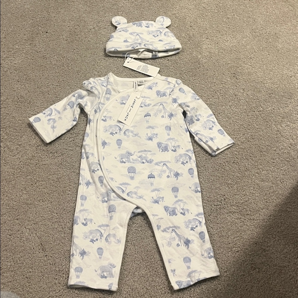 Janie & Jack kimono wrap newborn infant 3-6 months signature safari animals hat